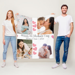 First Mother's Day Photo collage gift Fleece Blanket