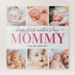 First Mother's Day Photo Collage Jigsaw Puzzle<br><div class="desc">Personalised 1st mothers day picture jigsaw featuring the saying "happy first mother's day mummy",  6 photos for you to replace with your own,  and the childs name.</div>