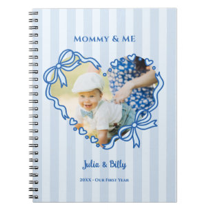 First Mother's Day Photo Heart Frame Baby Blue Bow Notebook