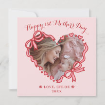 First Mother's Day Photo Heart Frame Red Pink Bow