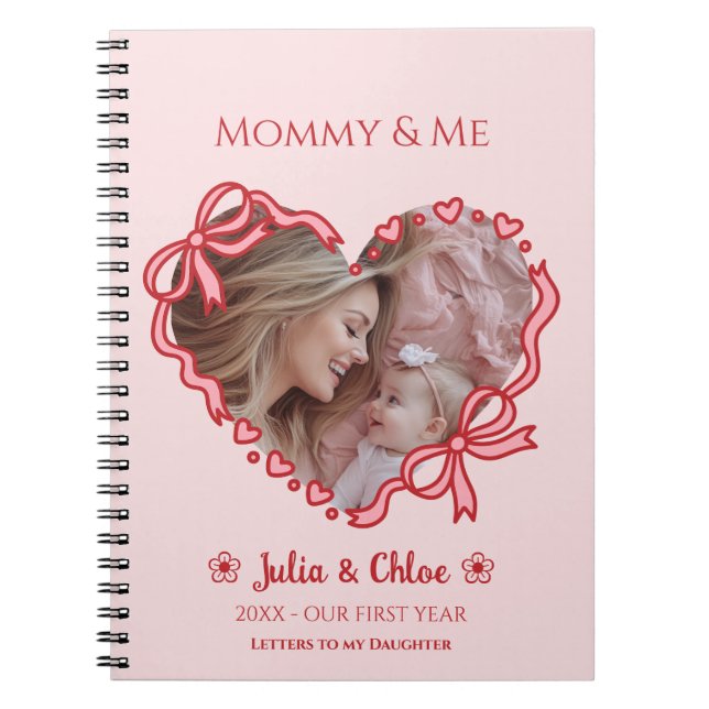 First Mother's Day Photo Heart Frame Red Pink Bow Notebook (Front)