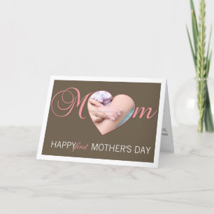 First Mother's Day Photo Heart New Mum Pink Brown Card