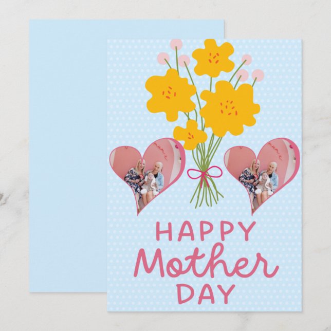 First Mothers Day Photo Heart New Mum Pink Brown  Thank You Card (Front/Back)