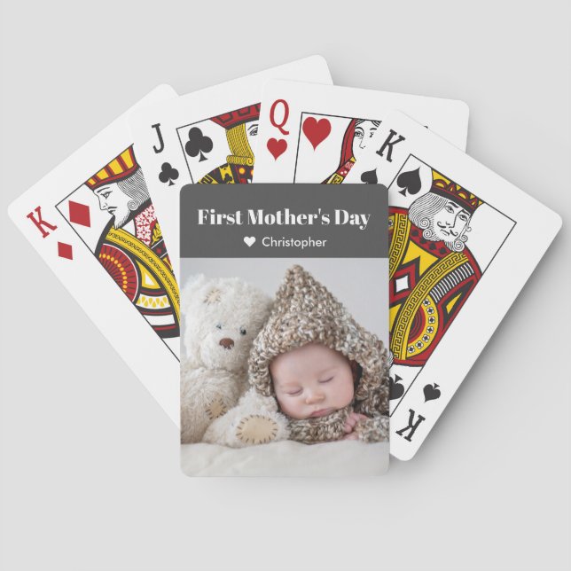 First Mothers Day Photo Name Simple Modern Playing Cards (Back)