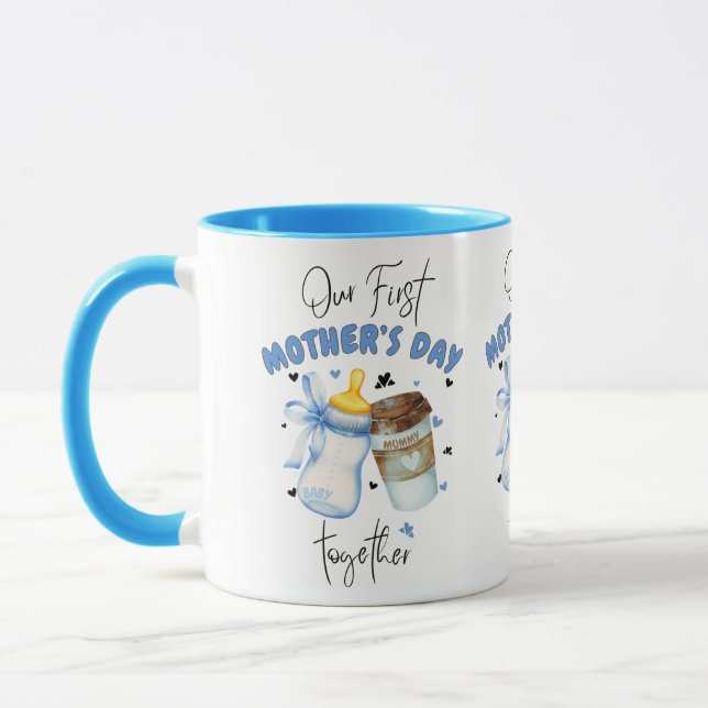 First Mothers Day Shirt 2025 /Blue Combo Mug (Left)