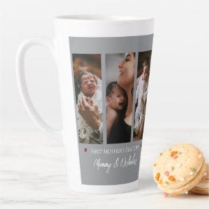 First Mother's Day Three Photo Collage Grey Latte Mug