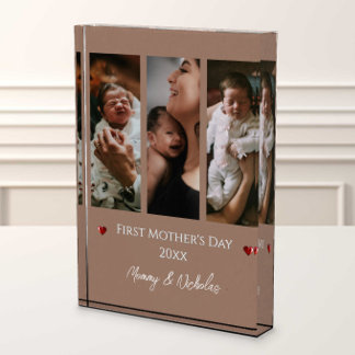 First Mother's Day Three Photo Collage Mocha Brown