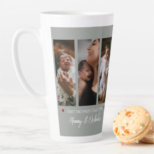 First Mother's Day Three Photo Collage Sage Green Latte Mug