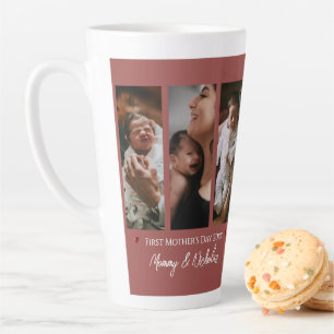 First Mother's Day Three Photo Collage Terracotta Latte Mug