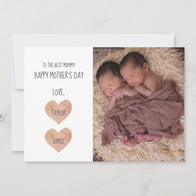 First Mothers Day Twins Photo Holiday Card (Front)