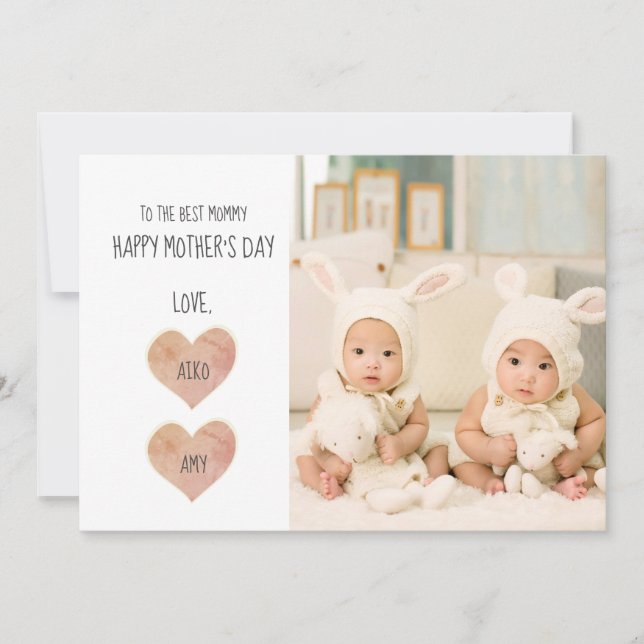 First Mothers Day Twins Photo Holiday Card (Front)