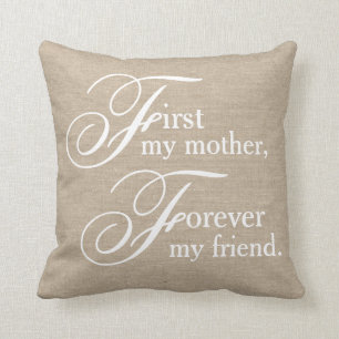 First my mother forever my friend burlap linen jut cushion