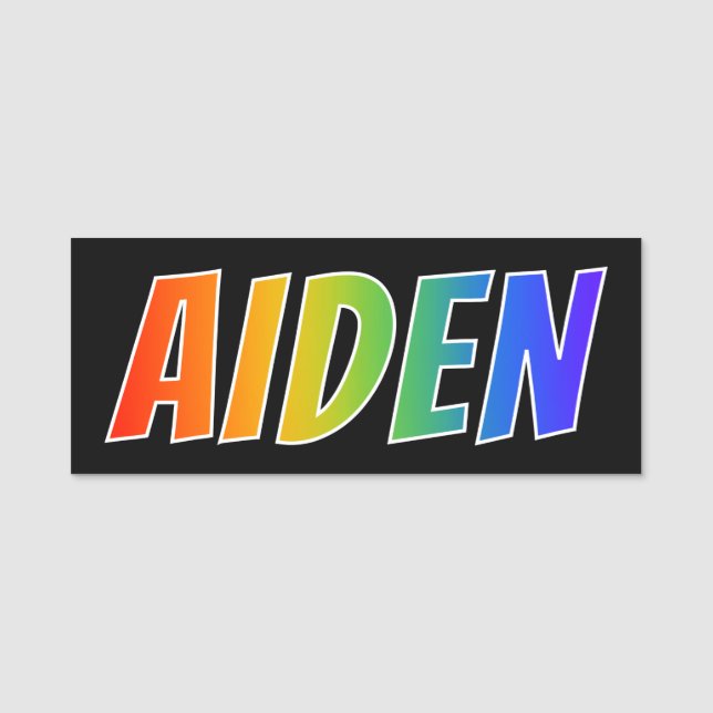 First Name "AIDEN": Fun Rainbow Colouring Name Tag (Front)