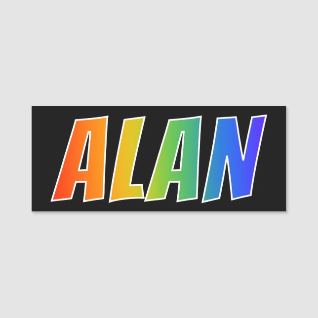 First Name "ALAN": Fun Rainbow Colouring Name Tag (Front)
