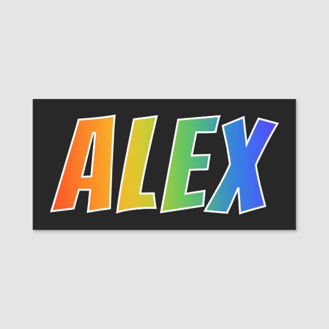 First Name "ALEX": Fun Rainbow Colouring Tag (Front)