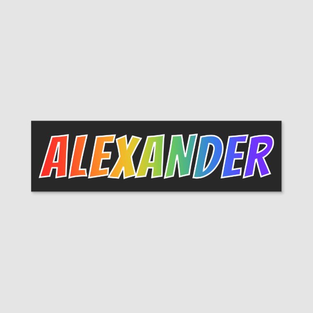First Name "ALEXANDER": Fun Rainbow Colouring Tag (Front)