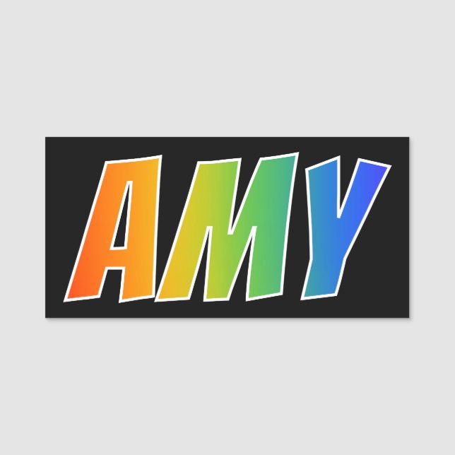 First Name "AMY": Fun Rainbow Colouring Name Tag (Front)
