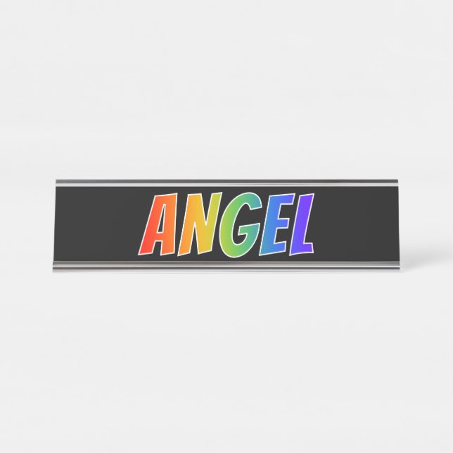 First Name "ANGEL": Fun Rainbow Colouring Desk Name Plate (Front)