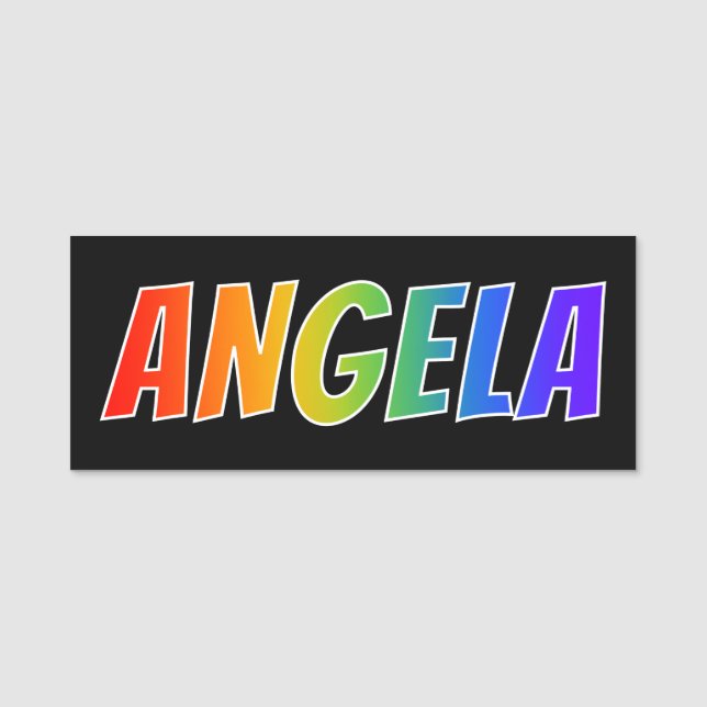 First Name "ANGELA": Fun Rainbow Colouring Name Tag (Front)