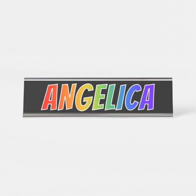 First Name "ANGELICA": Fun Rainbow Colouring Desk Name Plate (Front)