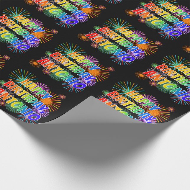 First Name "ANTONIO", Fun "HAPPY BIRTHDAY" Wrapping Paper (Corner)