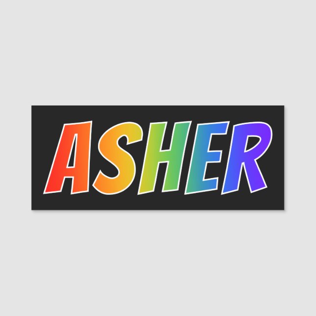 First Name "ASHER": Fun Rainbow Colouring Name Tag (Front)