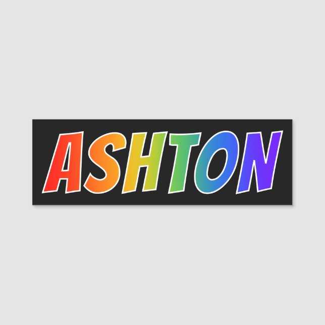 First Name "ASHTON": Fun Rainbow Colouring Tag (Front)