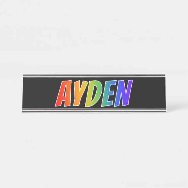 First Name "AYDEN": Fun Rainbow Colouring Desk Name Plate (Front)