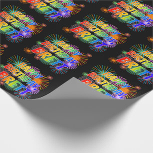 First Name "BRETT", Fun "HAPPY BIRTHDAY" Wrapping Paper