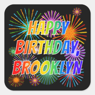 First Name "BROOKLYN", Fun "HAPPY BIRTHDAY" Square Sticker
