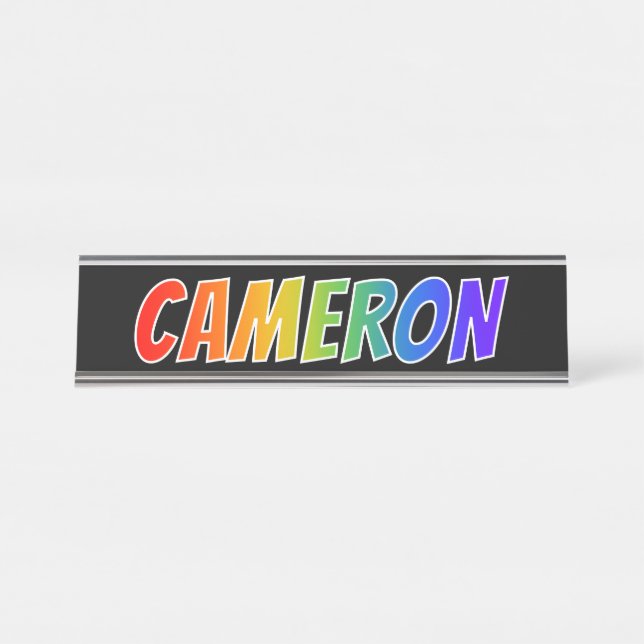 First Name "CAMERON": Fun Rainbow Colouring Desk Name Plate (Front)