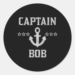 First Name Captain Bob Shirt Silver Personalised B Classic Round Sticker