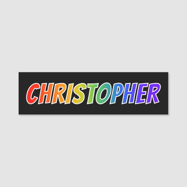 First Name "CHRISTOPHER": Fun Rainbow Colouring Name Tag (Front)