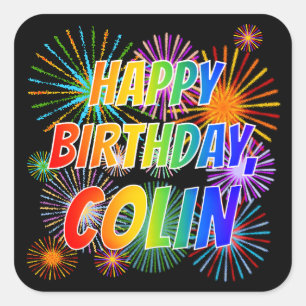 First Name "COLIN", Fun "HAPPY BIRTHDAY" Square Sticker