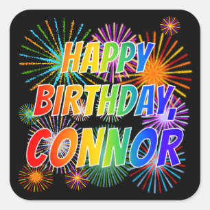 First Name "CONNOR", Fun "HAPPY BIRTHDAY" Square Sticker