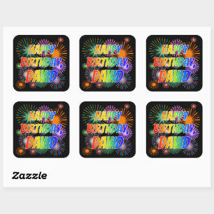 First Name "DAVID", Fun "HAPPY BIRTHDAY" Square Sticker