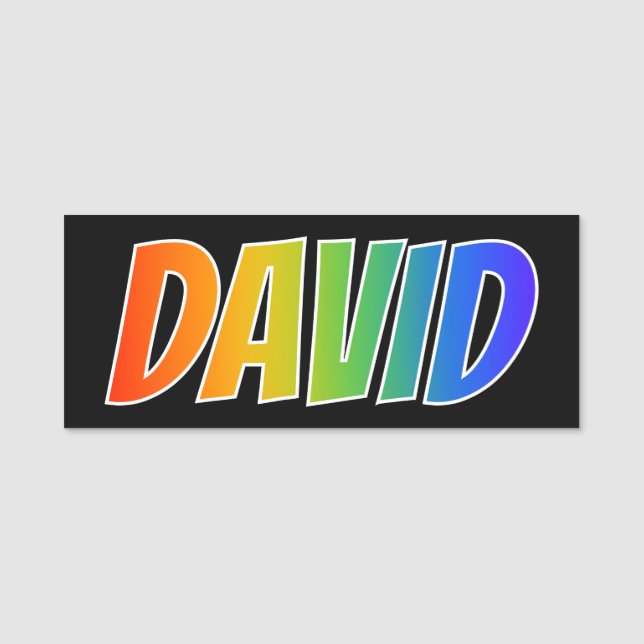 First Name "DAVID": Fun Rainbow Colouring Tag (Front)