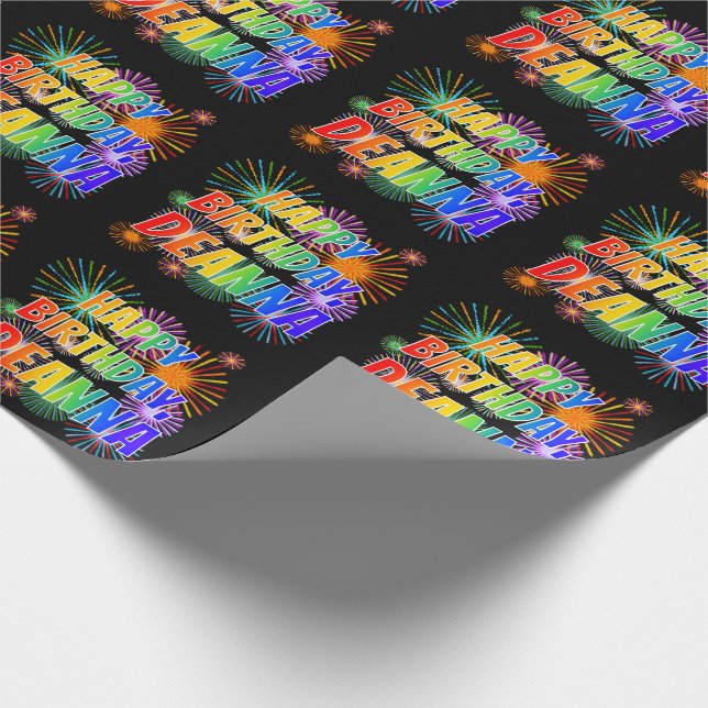 First Name "DEANNA", Fun "HAPPY BIRTHDAY" Wrapping Paper (Corner)