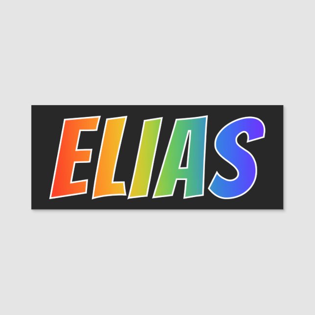 First Name "ELIAS": Fun Rainbow Colouring Name Tag (Front)