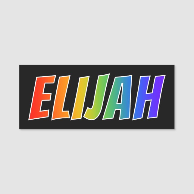 First Name "ELIJAH": Fun Rainbow Colouring Name Tag (Front)