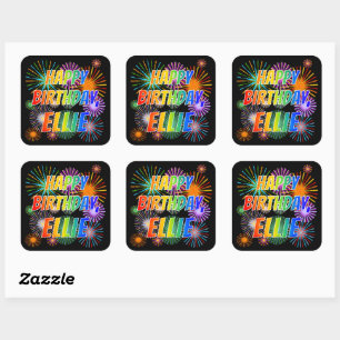 First Name "ELLIE", Fun "HAPPY BIRTHDAY" Square Sticker