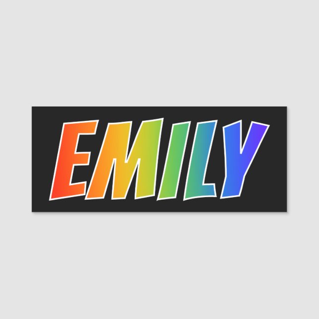 First Name "EMILY": Fun Rainbow Colouring Name Tag (Front)