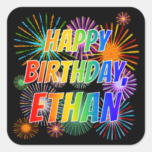 First Name "ETHAN", Fun "HAPPY BIRTHDAY" Square Sticker