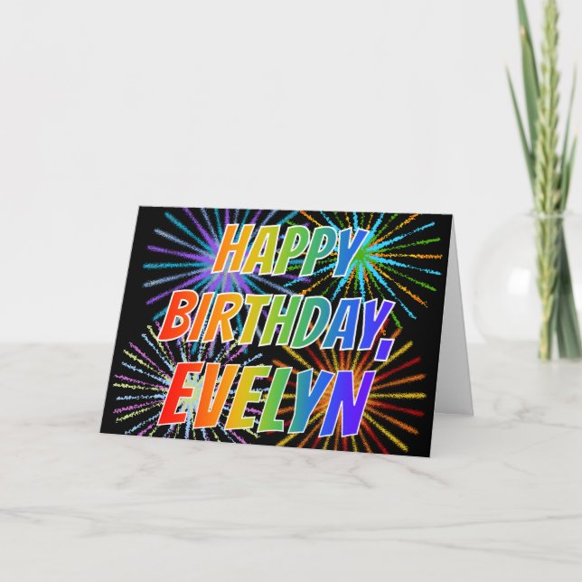 First Name "EVELYN" Fun "HAPPY BIRTHDAY" Card (Front)