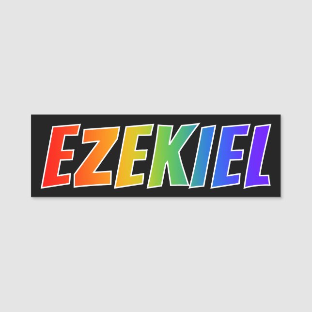 First Name "EZEKIEL": Fun Rainbow Colouring Name Tag (Front)