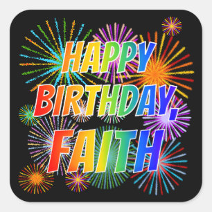 First Name "FAITH", Fun "HAPPY BIRTHDAY" Square Sticker