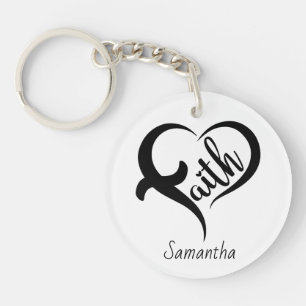 First Name   Faith Inspirational Black Typography Key Ring