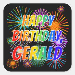 First Name "GERALD", Fun "HAPPY BIRTHDAY" Square Sticker