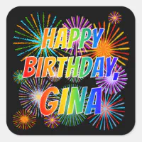 First Name "GINA", Fun "HAPPY BIRTHDAY" Square Sticker