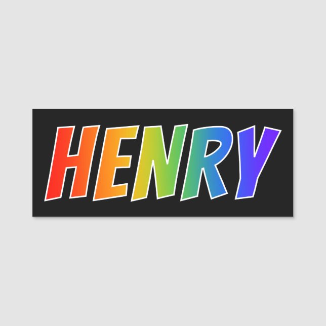 First Name "HENRY": Fun Rainbow Colouring Name Tag (Front)